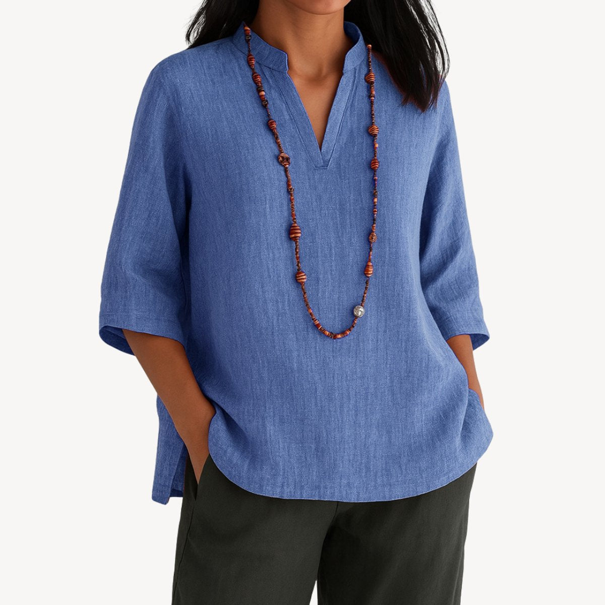 Dames Getailleerde Blouse – Met 3/4 Mouwen en V-Hals, Geschikt voor Werk en Dagelijks Gebruik