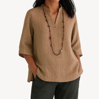 Dames Getailleerde Blouse – Met 3/4 Mouwen en V-Hals, Geschikt voor Werk en Dagelijks Gebruik