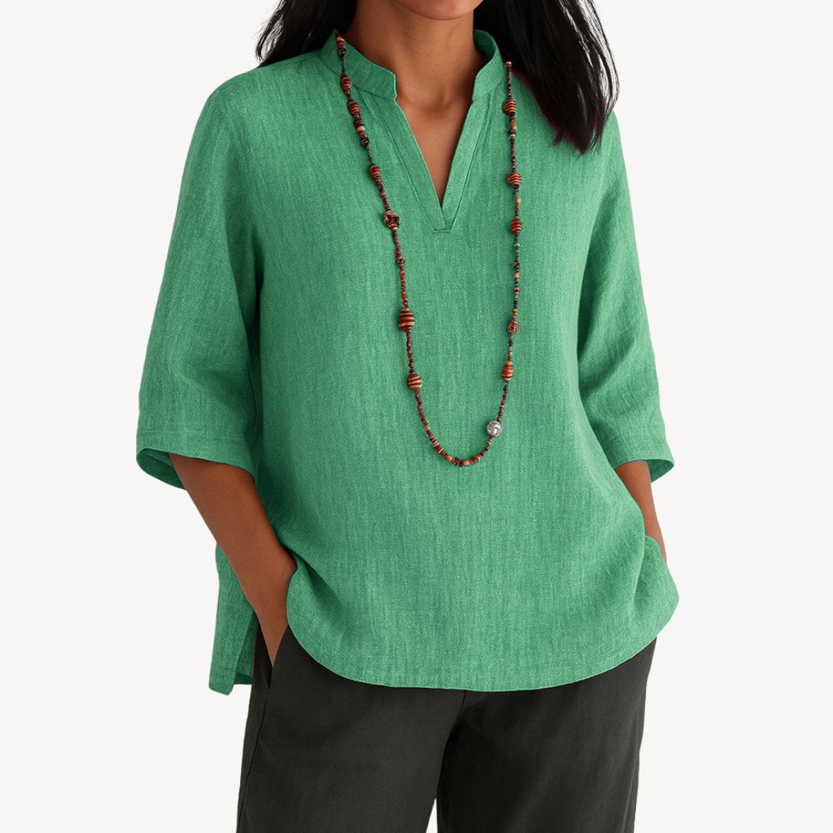 Dames Getailleerde Blouse – Met 3/4 Mouwen en V-Hals, Geschikt voor Werk en Dagelijks Gebruik