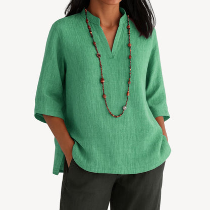 Dames Getailleerde Blouse – Met 3/4 Mouwen en V-Hals, Geschikt voor Werk en Dagelijks Gebruik