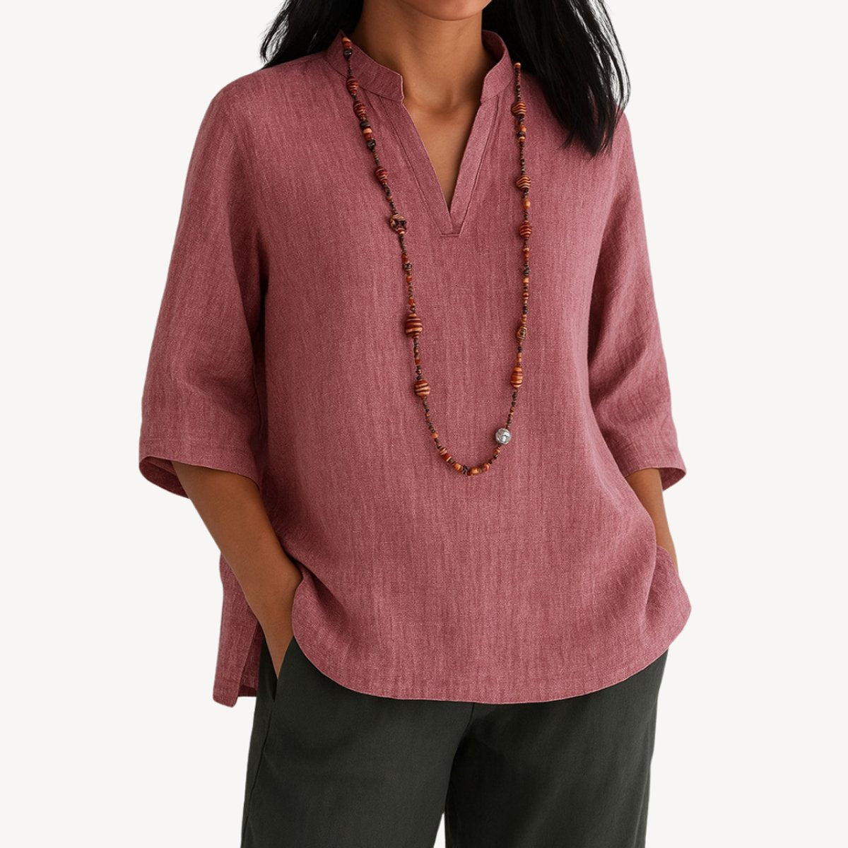 Dames Getailleerde Blouse – Met 3/4 Mouwen en V-Hals, Geschikt voor Werk en Dagelijks Gebruik