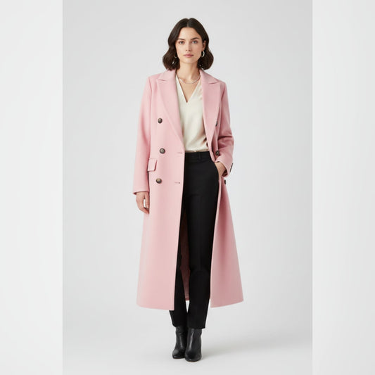 women's long lapel coat in pink
