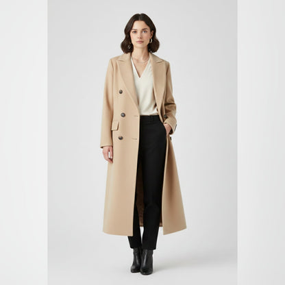 women's long lapel coat in beige