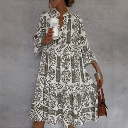 Dames Loose-Fit Tuniek Jurk – Met Knopen, Geschikt voor Lente en Zomer