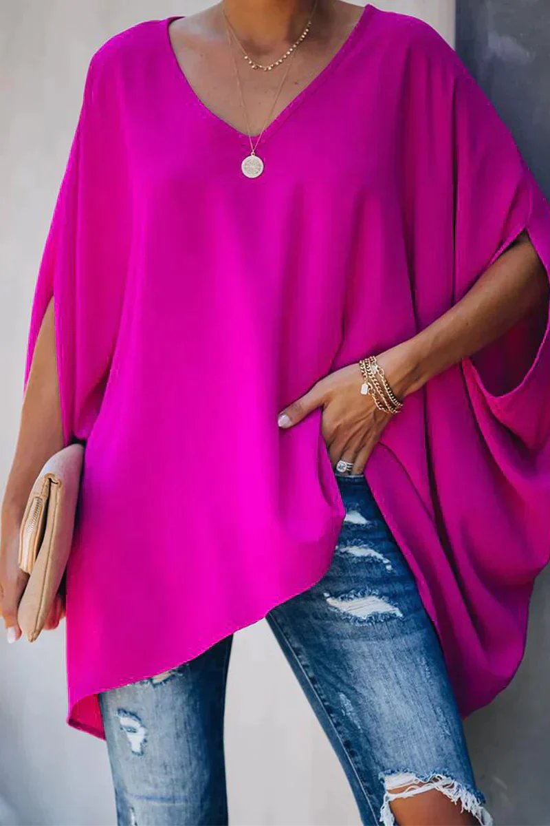 Dames Oversized Tuniek – V-hals, Batwing Mouwen, Geschikt voor Casual en Dagelijks Gebruik