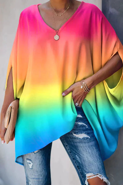 Dames Oversized Tuniek – V-hals, Batwing Mouwen, Geschikt voor Casual en Dagelijks Gebruik