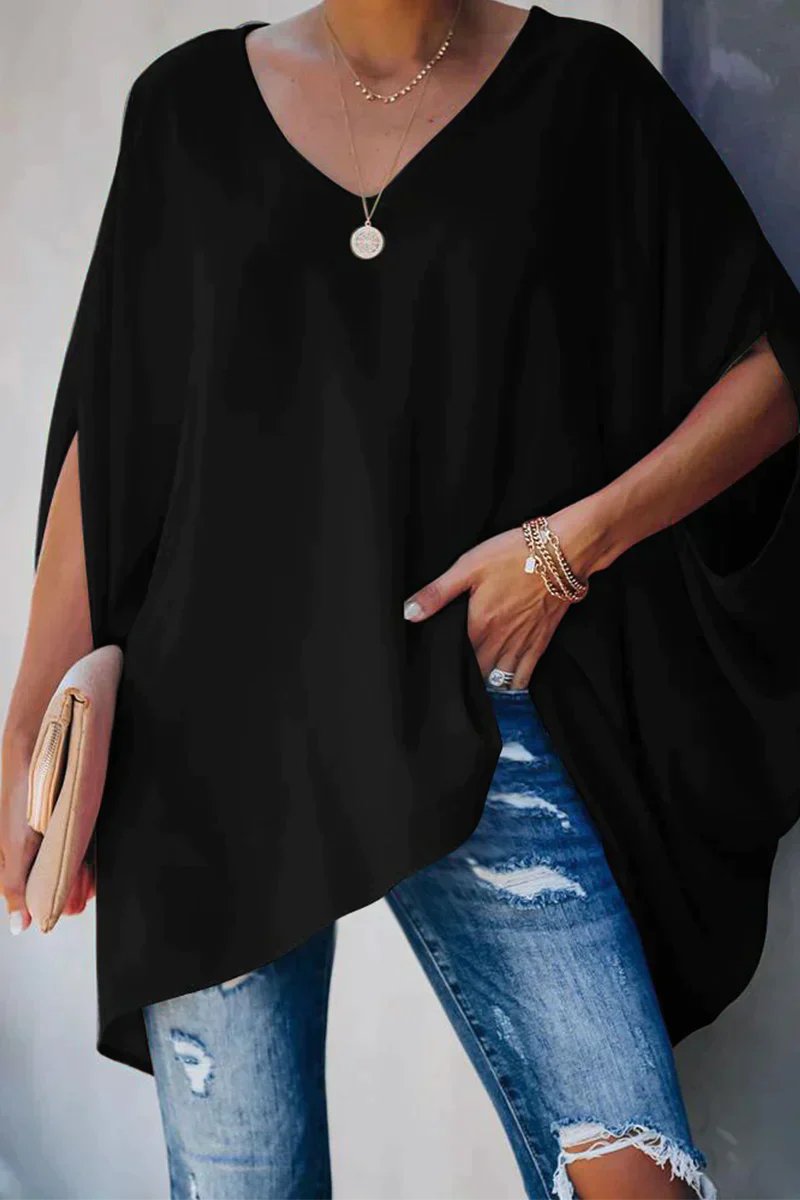 Dames Oversized Tuniek – V-hals, Batwing Mouwen, Geschikt voor Casual en Dagelijks Gebruik