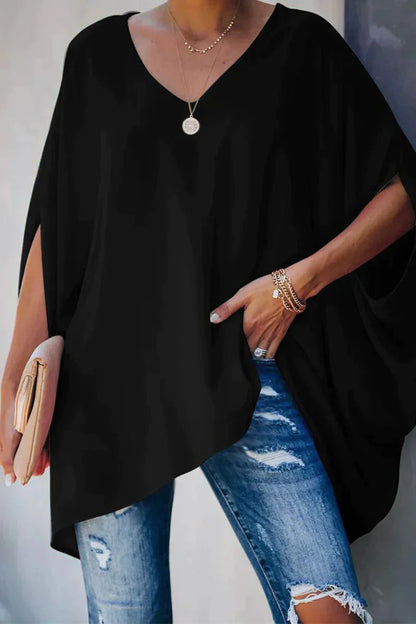 Dames Oversized Tuniek – V-hals, Batwing Mouwen, Geschikt voor Casual en Dagelijks Gebruik