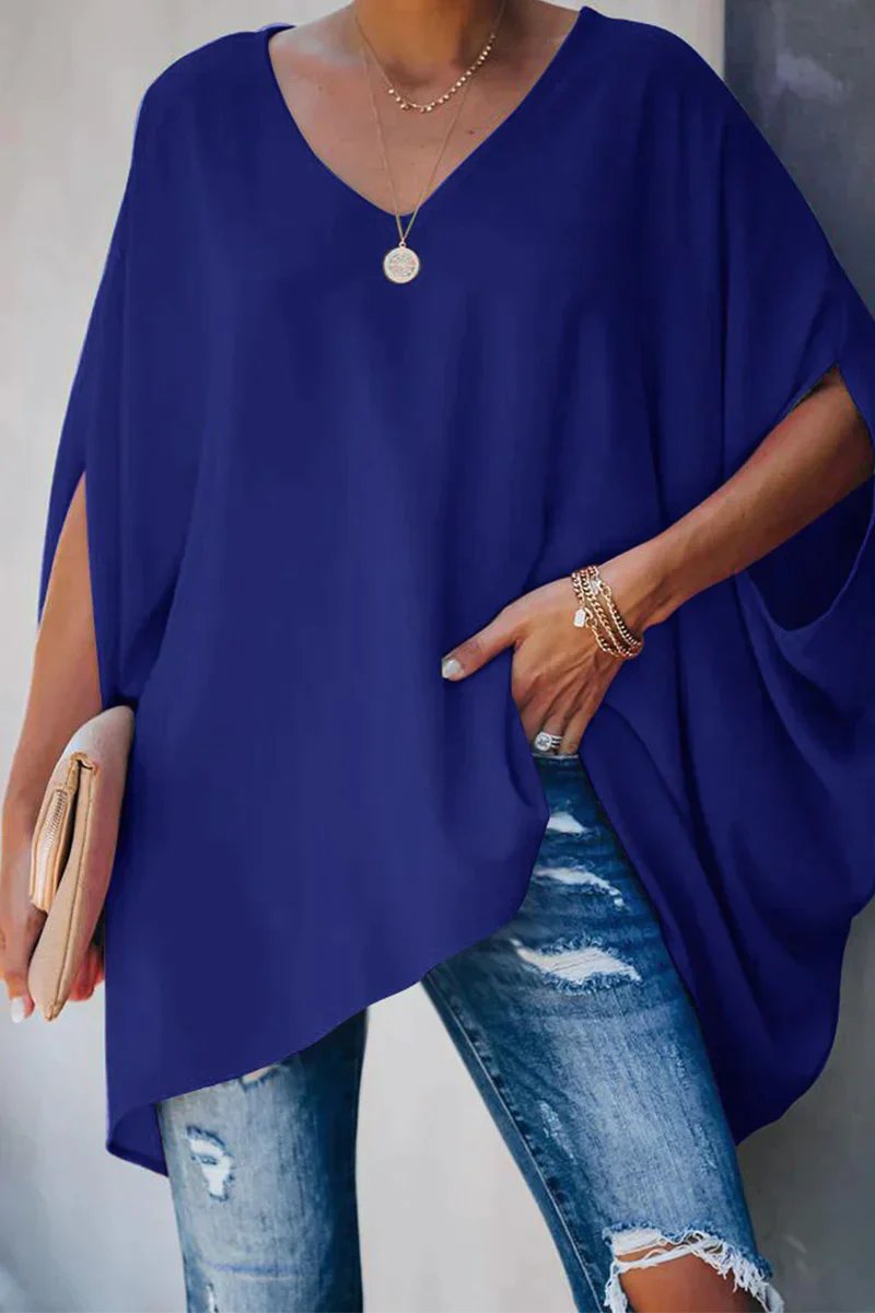 Dames Oversized Tuniek – V-hals, Batwing Mouwen, Geschikt voor Casual en Dagelijks Gebruik