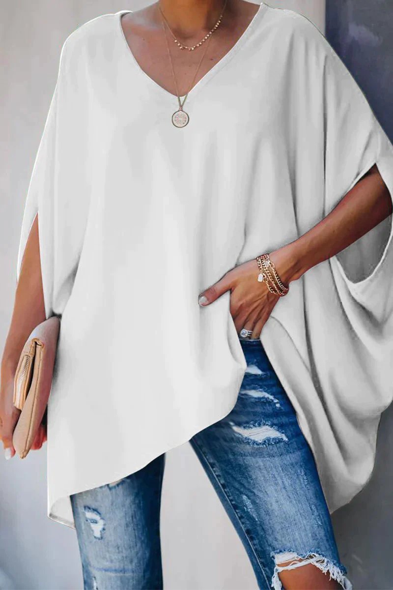 Dames Oversized Tuniek – V-hals, Batwing Mouwen, Geschikt voor Casual en Dagelijks Gebruik