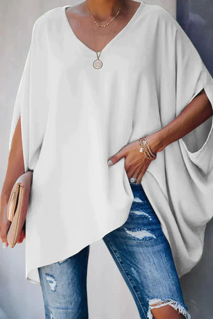 Dames Oversized Tuniek – V-hals, Batwing Mouwen, Geschikt voor Casual en Dagelijks Gebruik