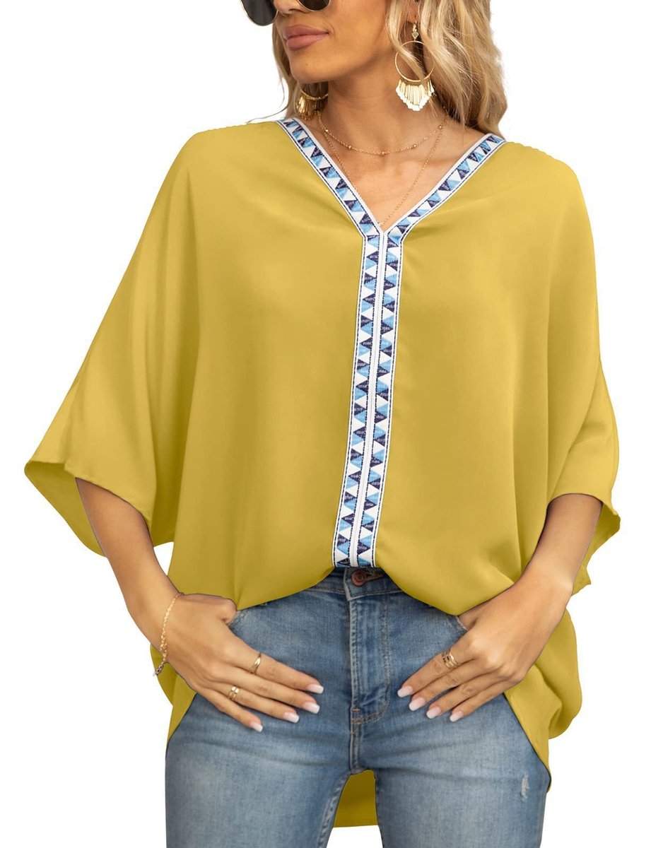 Dames Oversized Tuniek – V-Hals, Geometrische Details, Geschikt voor Casual en Dagelijks Gebruik