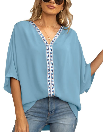 Dames Oversized Tuniek – V-Hals, Geometrische Details, Geschikt voor Casual en Dagelijks Gebruik