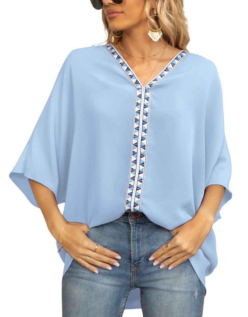 Dames Oversized Tuniek – V-Hals, Geometrische Details, Geschikt voor Casual en Dagelijks Gebruik