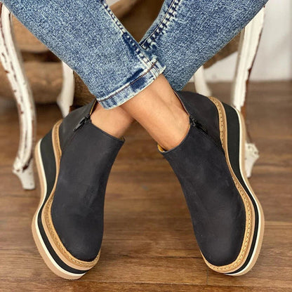 Women's Platform Wedge Zip-Up Leather Ankle Boots
