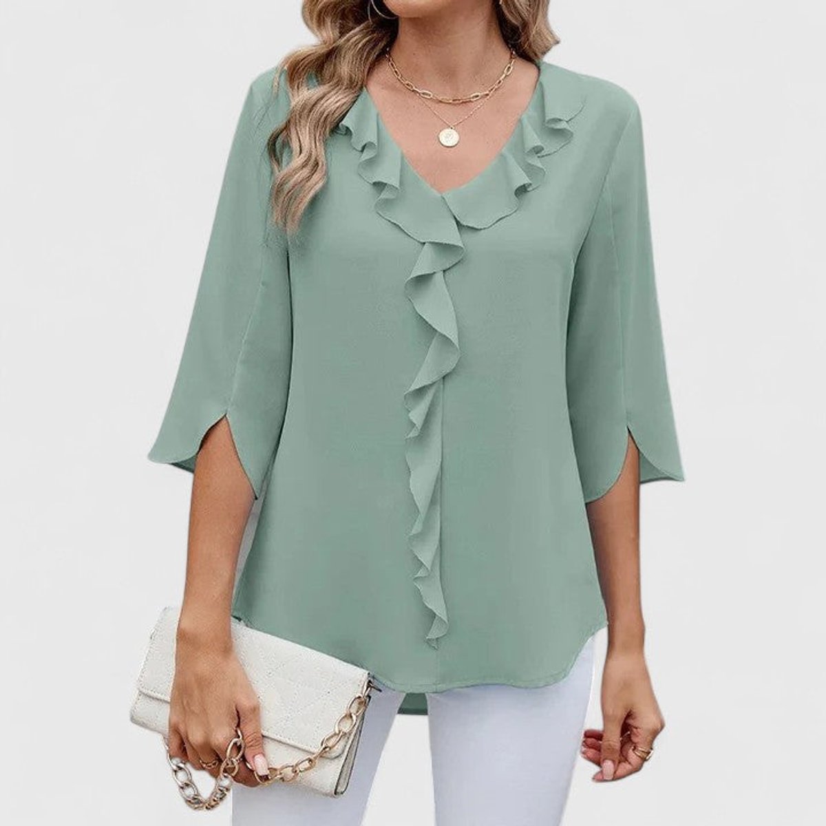 Dames Getailleerde Blouse – Met Driekwart Mouwen, Geschikt voor Casual en Werk