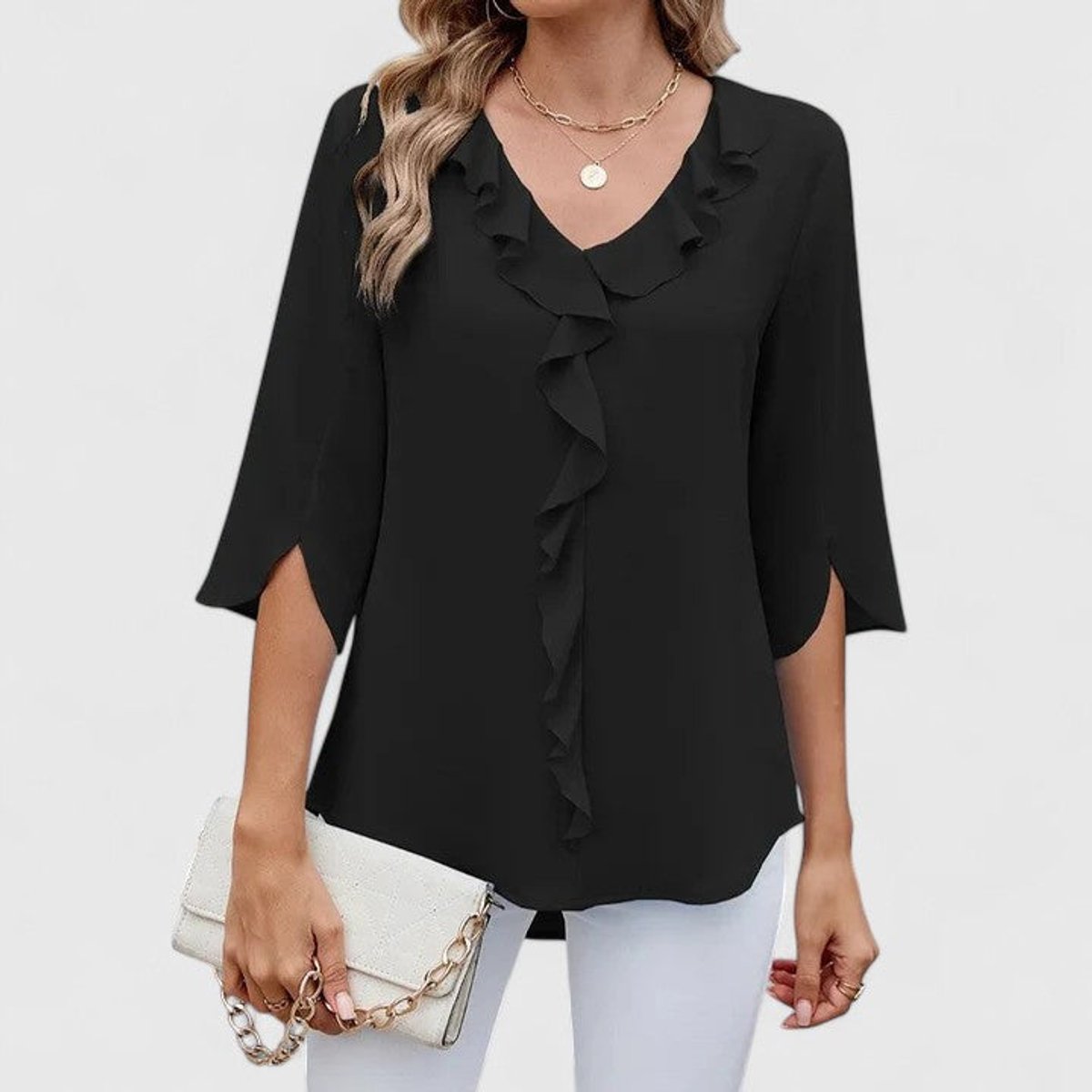 Dames Getailleerde Blouse – Met Driekwart Mouwen, Geschikt voor Casual en Werk