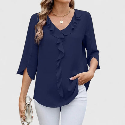 Dames Getailleerde Blouse – Met Driekwart Mouwen, Geschikt voor Casual en Werk