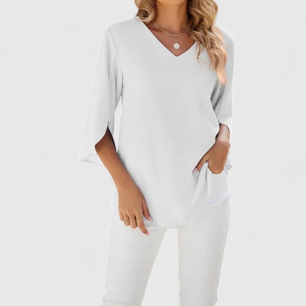 Dames Getailleerde Blouse – Met Driekwart Mouwen, Geschikt voor Casual en Werk