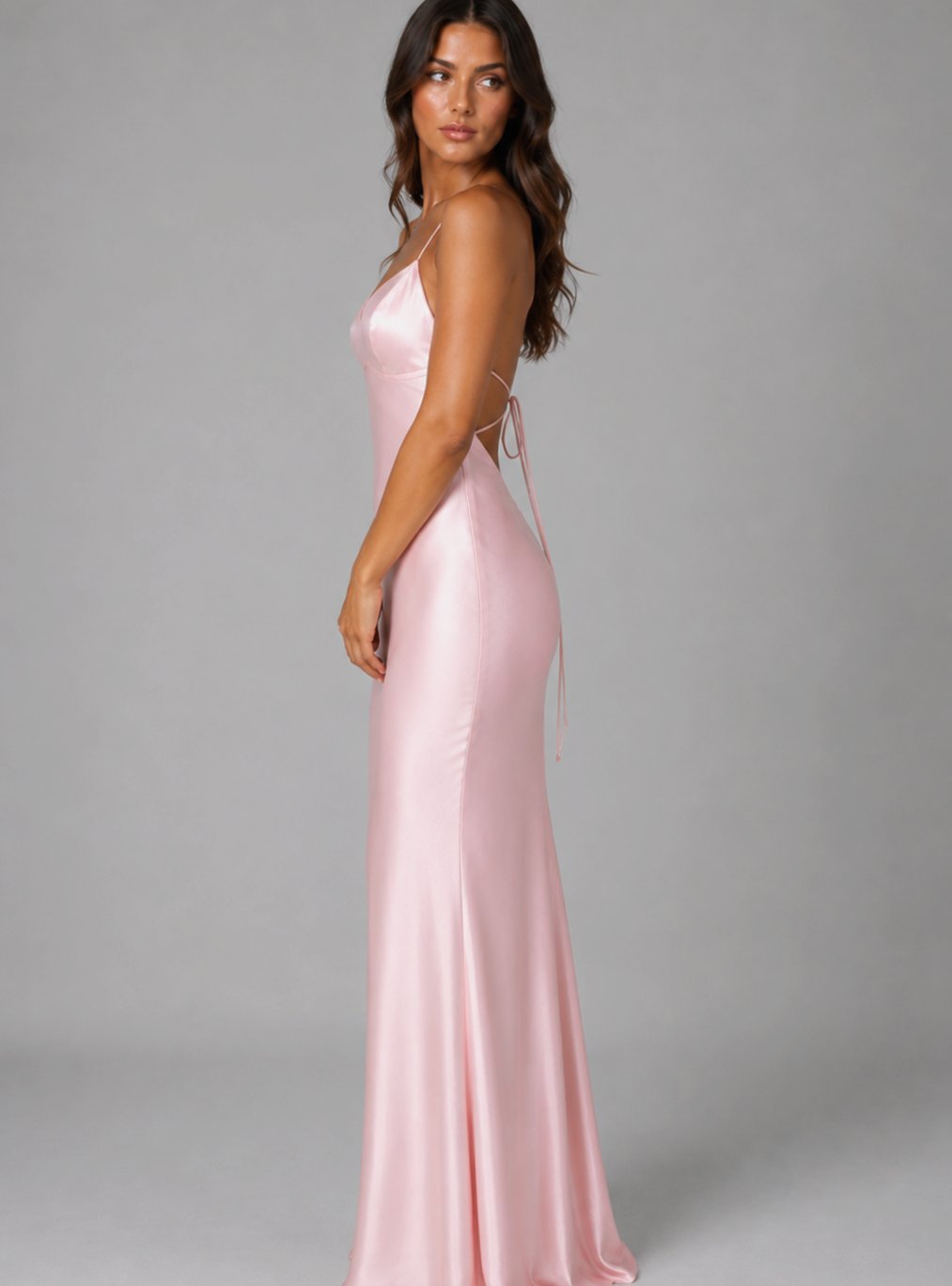 Women's Satin-Feel Bias-Cut Open-Back Maxi Evening Gown