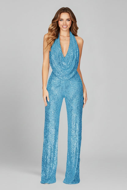 Dames Getailleerd Jumpsuit – Met Halternek en Wijde Pijpen, Geschikt voor Feestelijke Gelegenheden