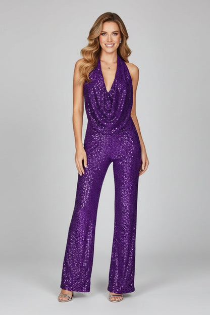 Dames Getailleerd Jumpsuit – Met Halternek en Wijde Pijpen, Geschikt voor Feestelijke Gelegenheden