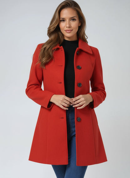 Women's Lily structured midi winter coat by Christine Brewer, single-breasted design with a tailored fit and warm winter fabric.