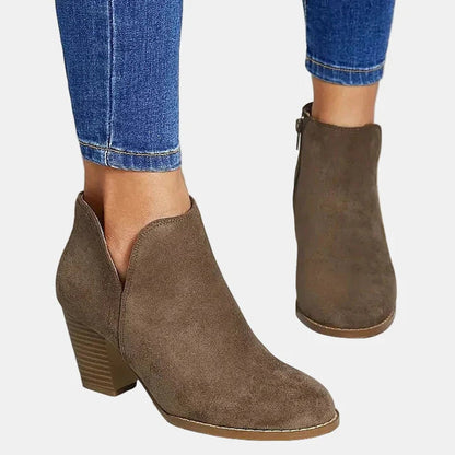 Women's Suede Block-Heel Side-Zip Ankle Boots