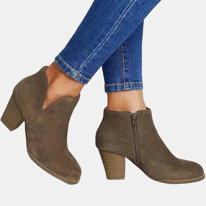 Women's Suede Block-Heel Side-Zip Ankle Boots