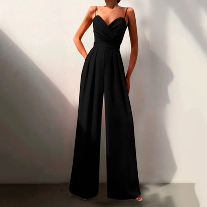 Dames Getailleerde Jumpsuit – Spaghetti Bandjes, Brede Pijpen, Geschikt voor Zomer en Casual Gebruik