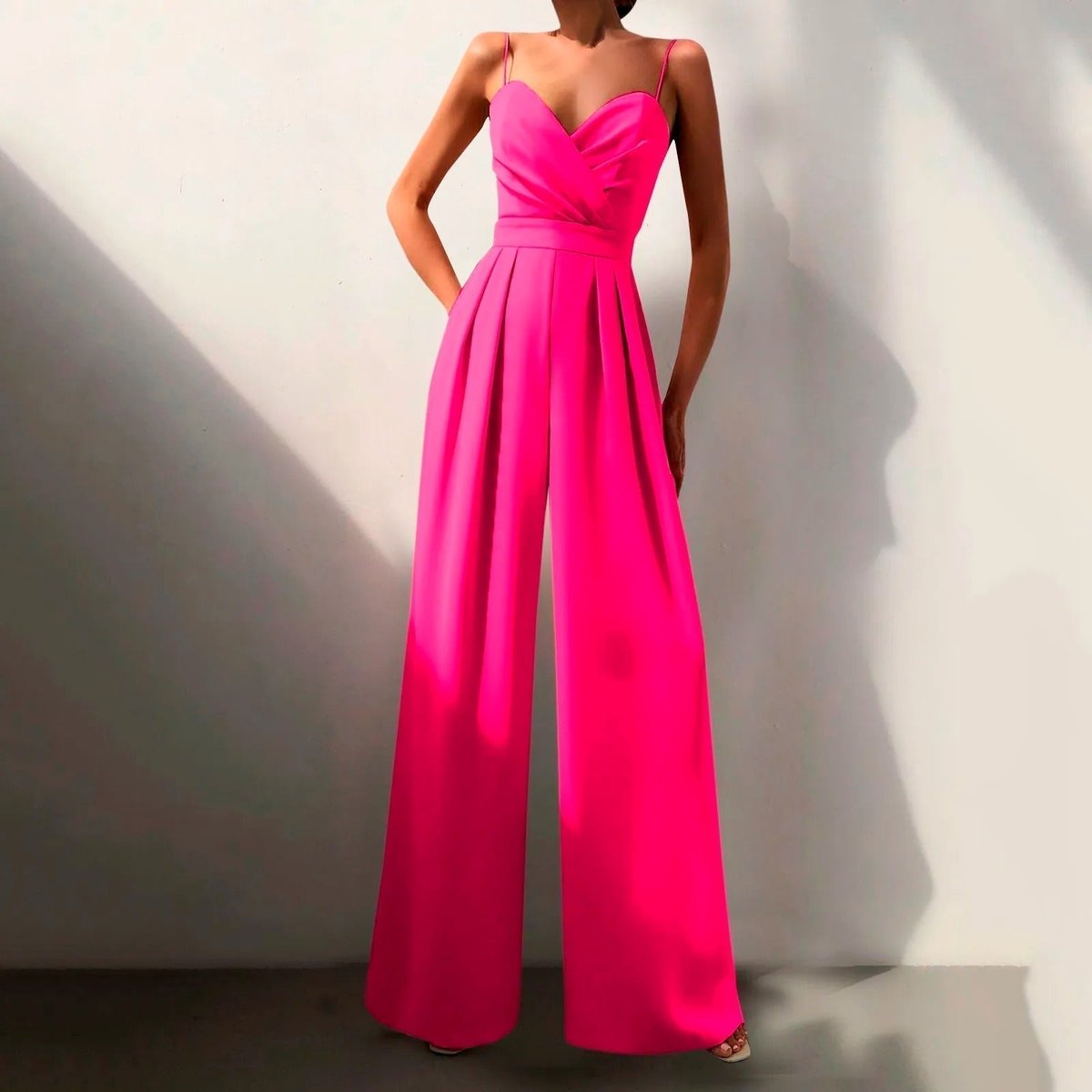 Dames Getailleerde Jumpsuit – Spaghetti Bandjes, Brede Pijpen, Geschikt voor Zomer en Casual Gebruik