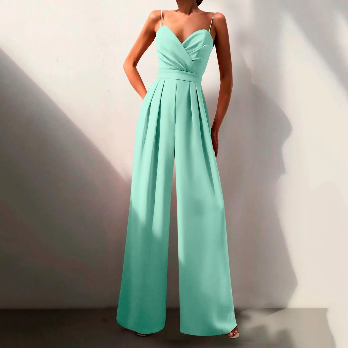 Dames Getailleerde Jumpsuit – Spaghetti Bandjes, Brede Pijpen, Geschikt voor Zomer en Casual Gebruik
