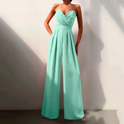Dames Getailleerde Jumpsuit – Spaghetti Bandjes, Brede Pijpen, Geschikt voor Zomer en Casual Gebruik