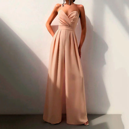 Dames Getailleerde Jumpsuit – Spaghetti Bandjes, Brede Pijpen, Geschikt voor Zomer en Casual Gebruik