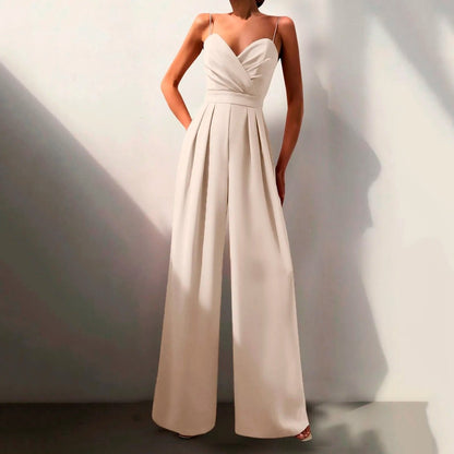 Dames Getailleerde Jumpsuit – Spaghetti Bandjes, Brede Pijpen, Geschikt voor Zomer en Casual Gebruik