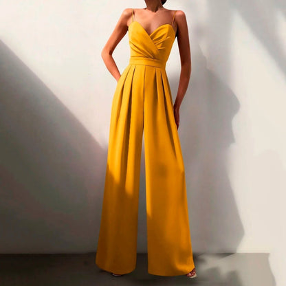 Dames Getailleerde Jumpsuit – Spaghetti Bandjes, Brede Pijpen, Geschikt voor Zomer en Casual Gebruik