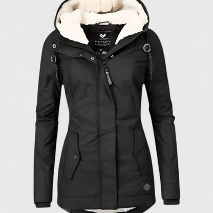 Women's Waterproof Fleece-Lined Hooded Winter Coat - Black