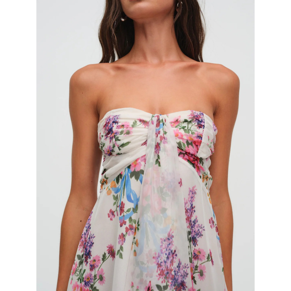 Dames Strapless Mini Jurk met Bloemenprint