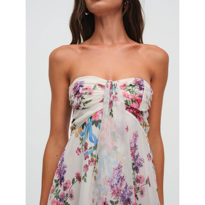 Dames Strapless Mini Jurk met Bloemenprint