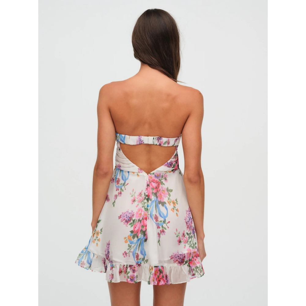 Dames Strapless Mini Jurk met Bloemenprint