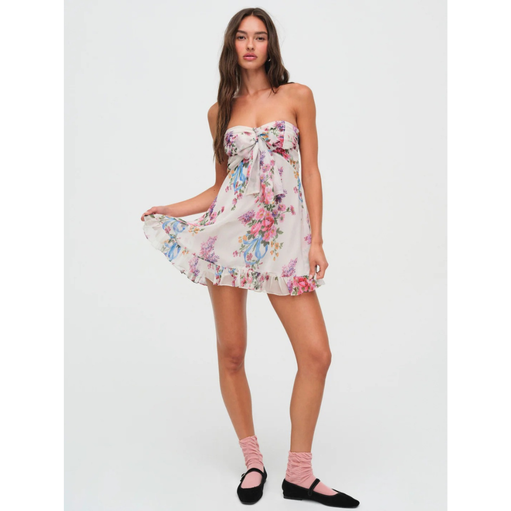 Dames Strapless Mini Jurk met Bloemenprint