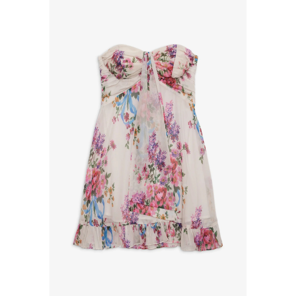 Dames Strapless Mini Jurk met Bloemenprint
