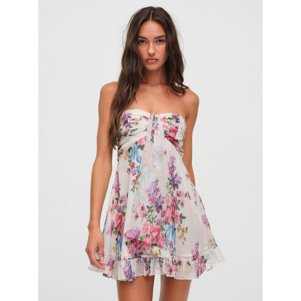 Dames Strapless Mini Jurk met Bloemenprint