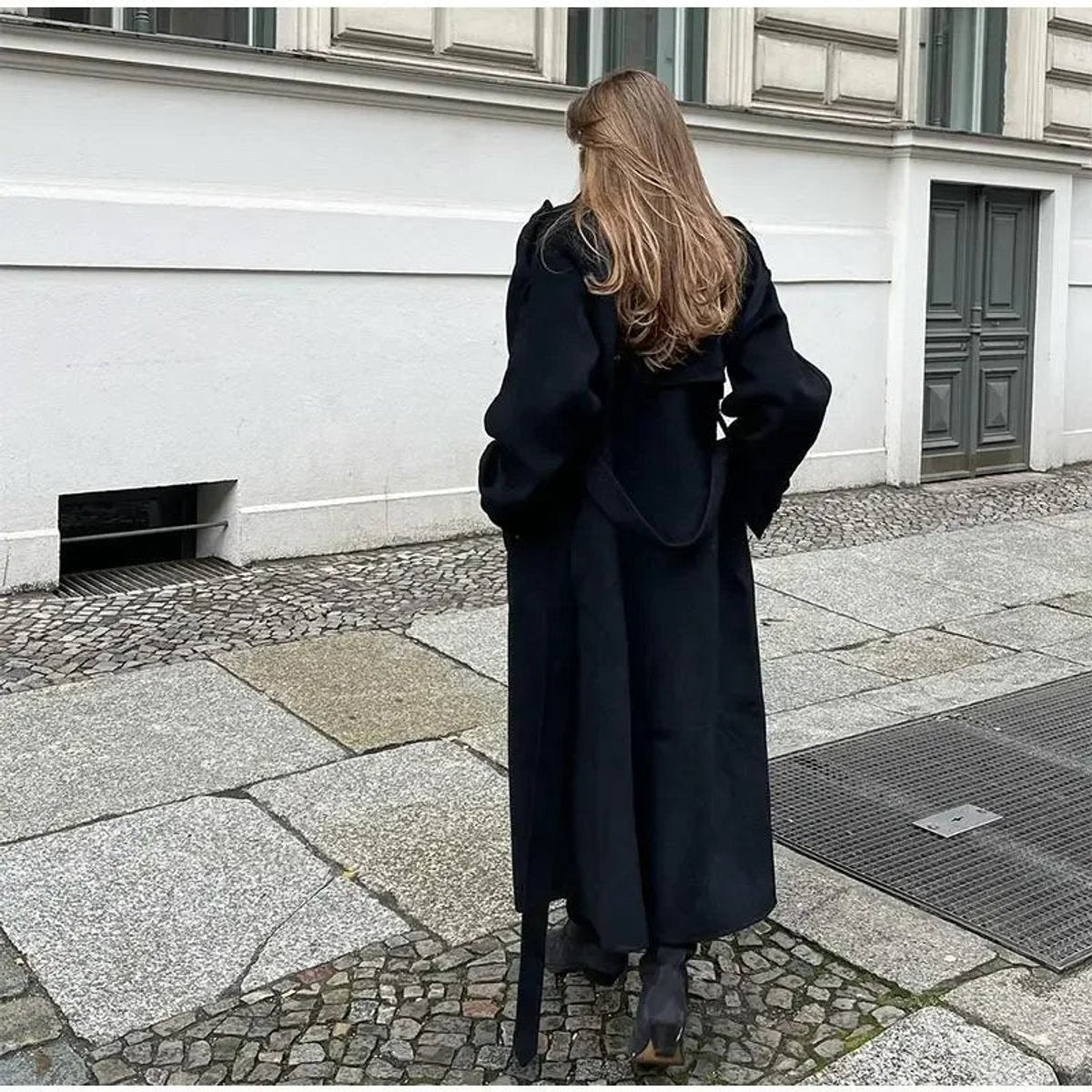 Women's Winter Coat Double-Breasted Belted Long Trench Coat