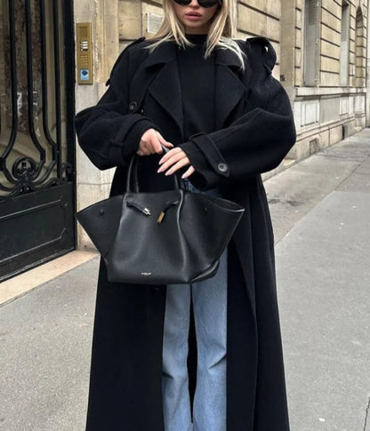 Women's Winter Coat Double-Breasted Belted Long Trench Coat