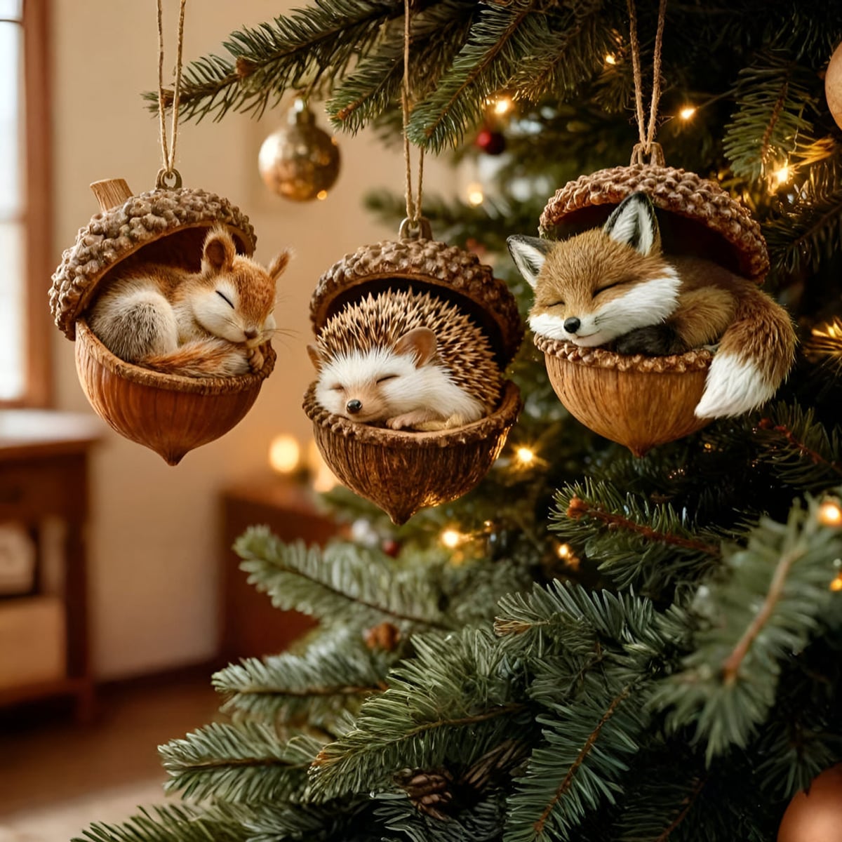 woodland animal acorn christmas tree ornaments