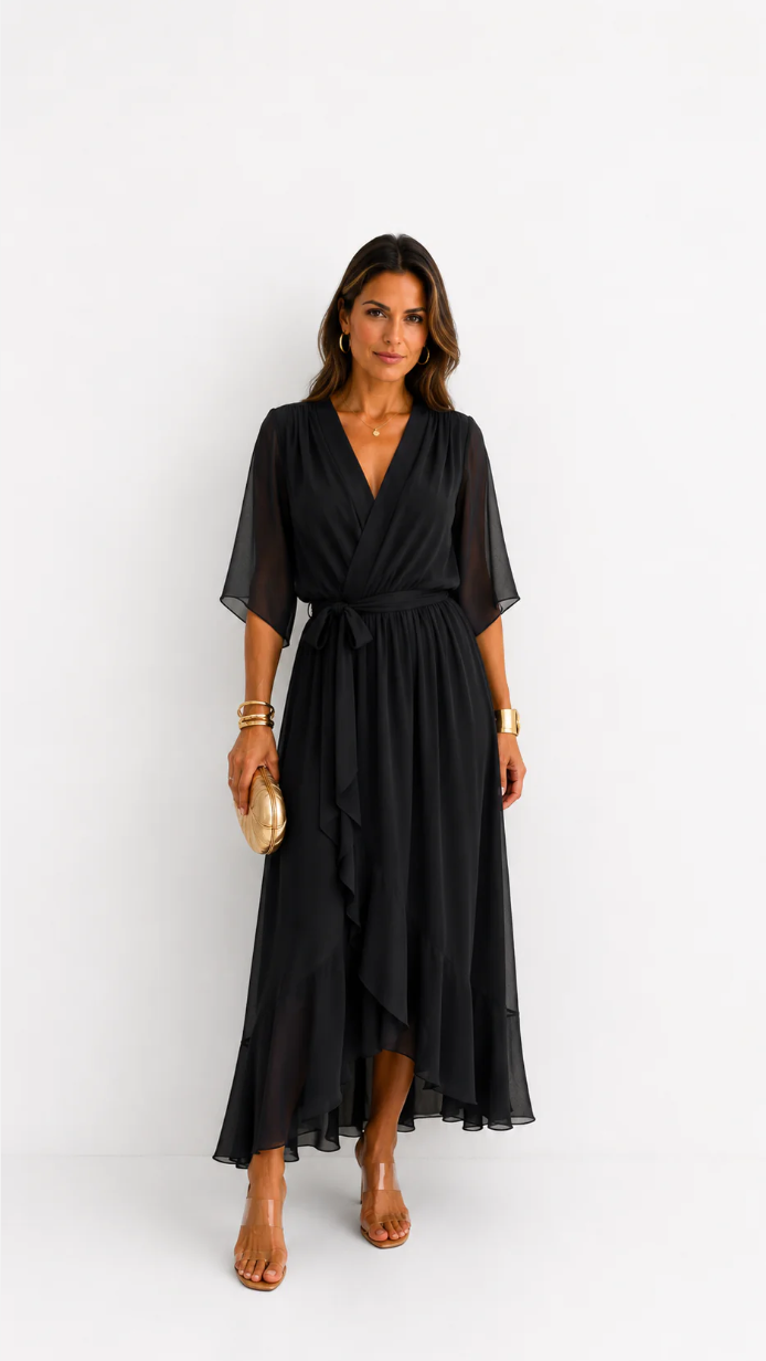 Dames Galajurk Chiffon met Portefeuille-Silhouet